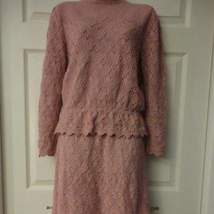 Vintage Evanne Dusty Pink Cotton Lace Knitted Set of Top/Skirt size 16